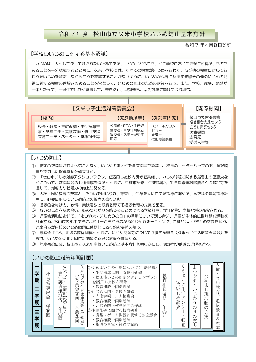 久米小　Ｒ7学校いじめ防止基本方針HP用.pdfの1ページ目のサムネイル